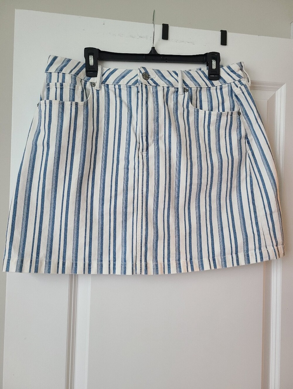 Loft Blue And White Stripe Denim Mini Skirt